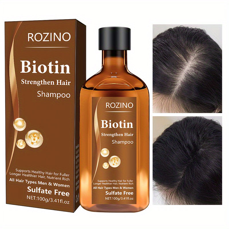 ROZINO Biotin 2-in-1 Shampoo & Conditioner 100g - Unisex-adult, Lotion Form with Glycerin, Rosemary, Castor Oil, Keratin for Normal Hair, Sulfate-Free, Moisturizing, Volumizing, Strengthens Hair Strands, Improves Shine