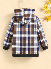 Boys Casual Plaid Fleece Lined Zip Up Hooded Jacket, Boys Clothes For Fall Winter