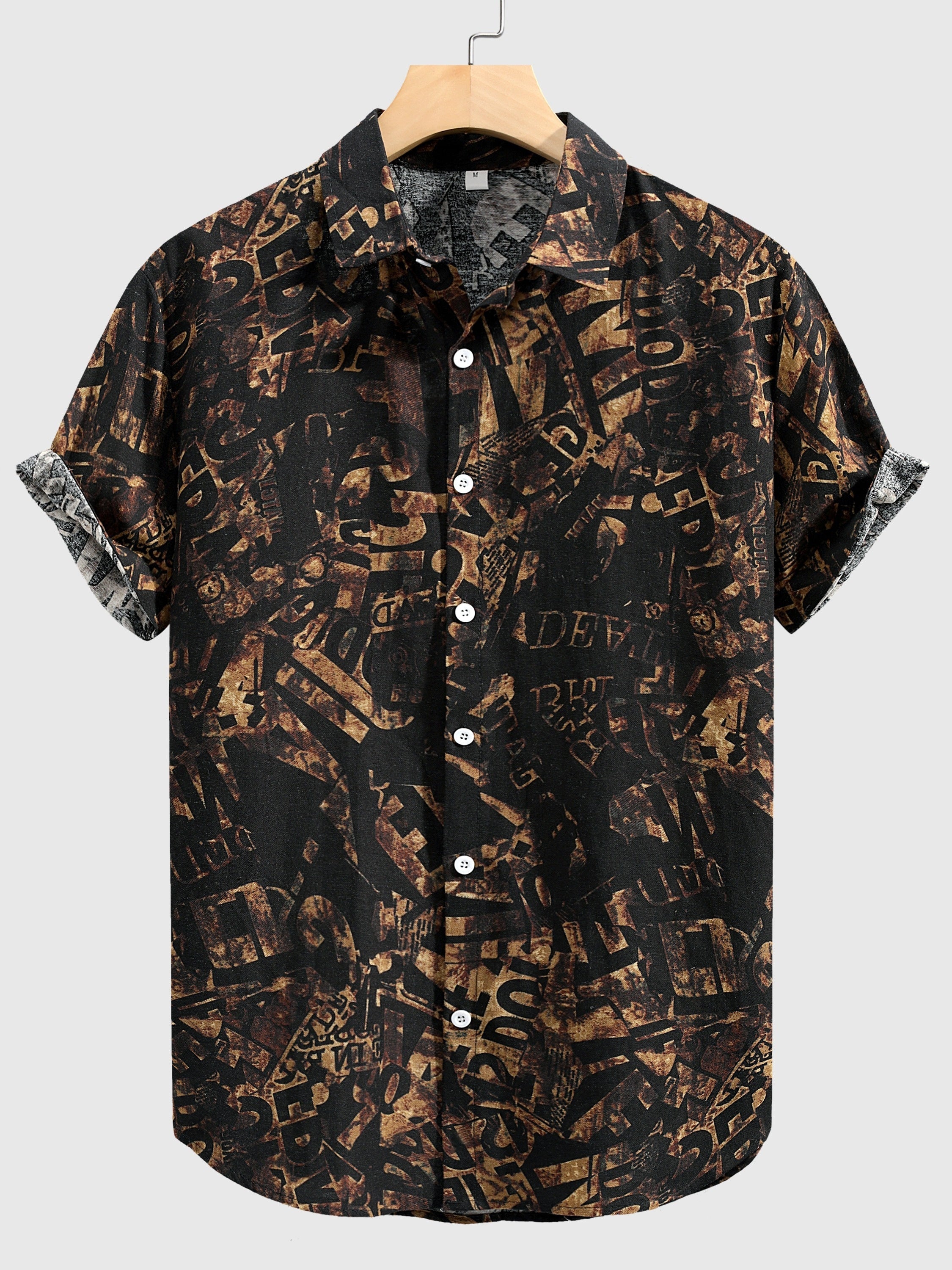 Mens Fashionable Geometric Print Cotton Blend Shirt - Stylish Loose Fit, Breathable & Quick-Dry - Ideal for Summer Outdoor Adventures with Short Sleeve, Button Up, and Lapel Collar