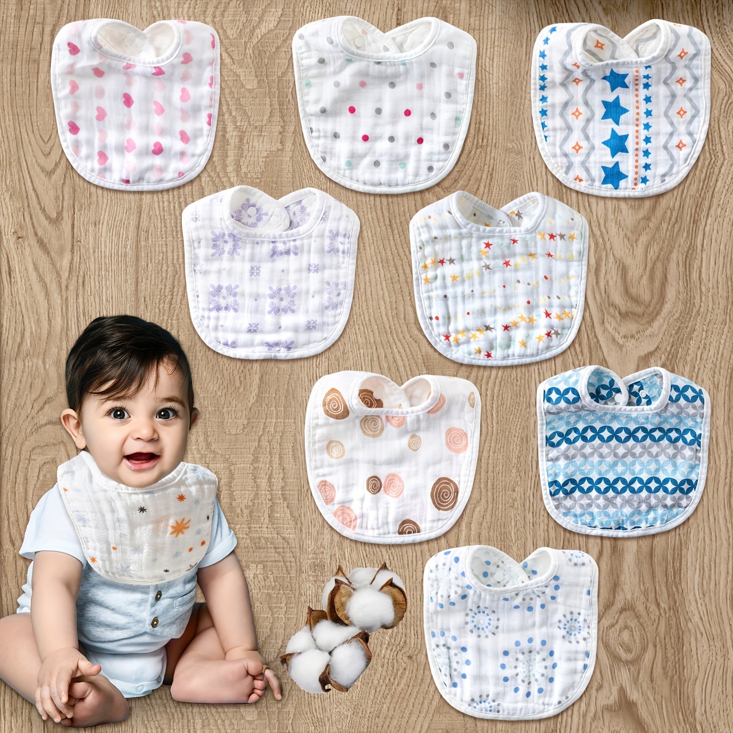 5pcs 6-layer Cotton Gauze Bibs, Soft Feeding Bibs (random Color)