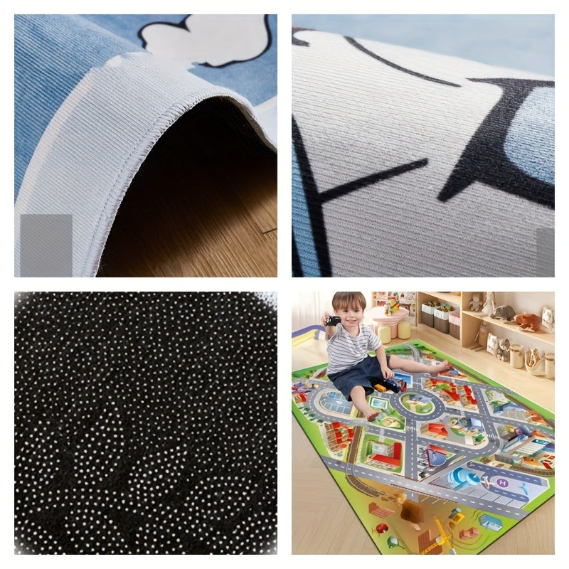 1pc Crawling Mat, Cartoon Toy Game Driveway Blanket, Foldable Nylon Rug, Crawling Rug, Room Rug