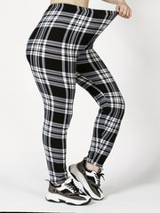 Plus Size Plaid Print Skinny Leggings, Casual High Waist Stretchy Leggings For Spring & Summer, Women's Plus Size Clothing