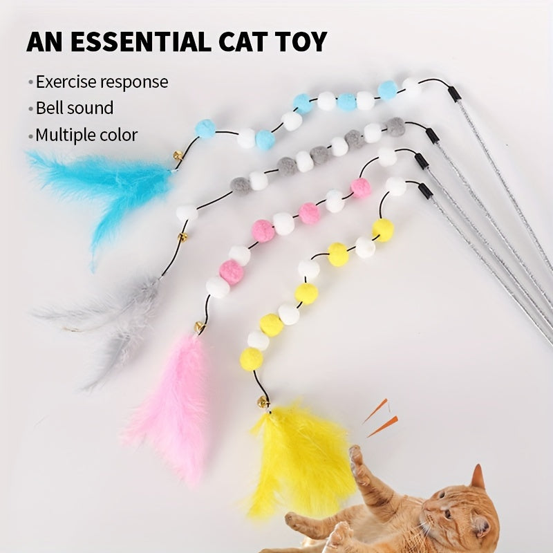 Interactive Colorful Pom-Pom & Feather Cat Teaser Wand - Plush, Battery-Free Play Stick For All Breeds Interactive Cat Toy Cat Toys Interactive - Kerala Elegance