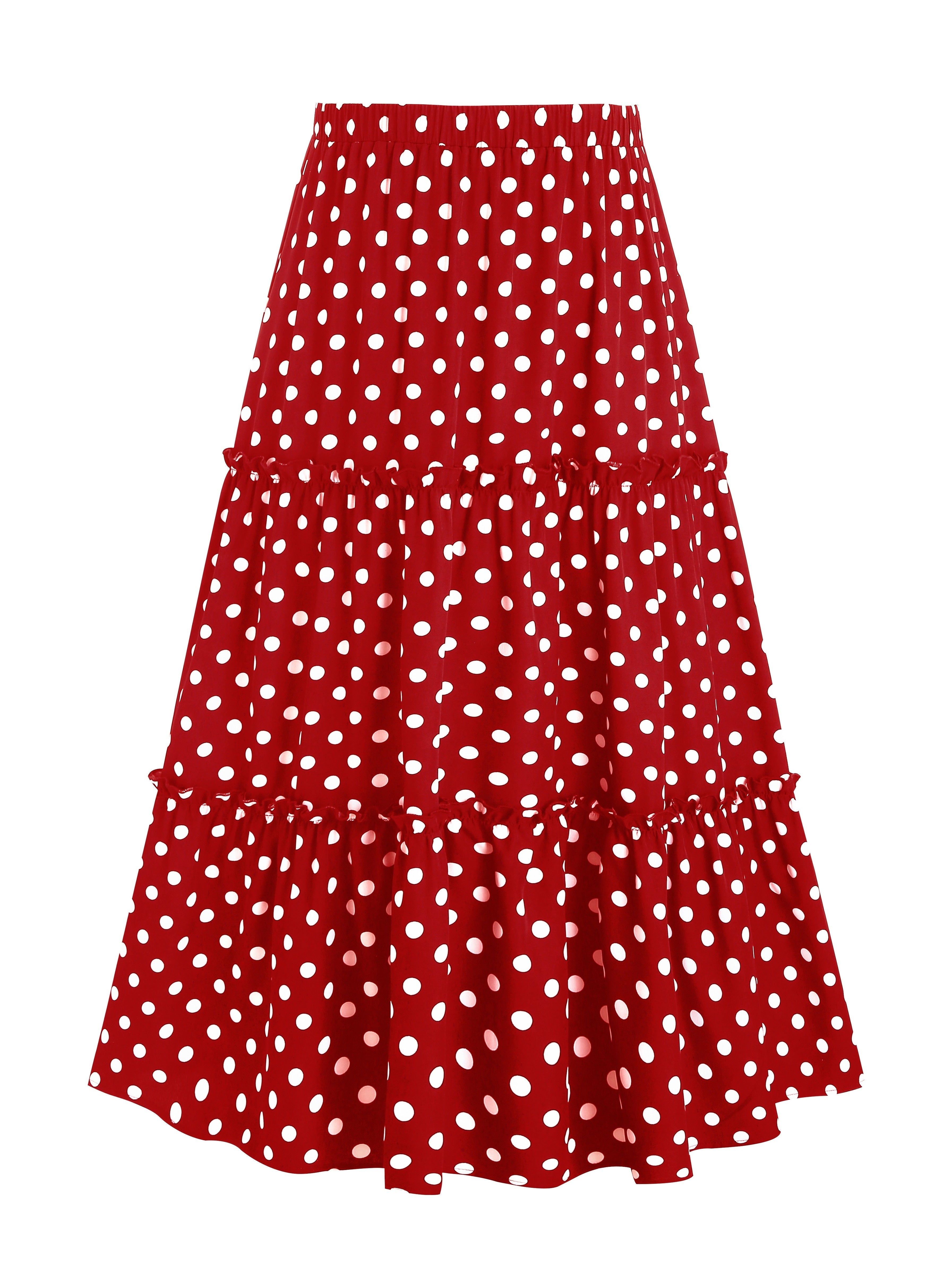 Plus Size Polka-dot Print A-line Skirt - Comfortable Elastic Waist for a Flattering Fit, Flowy Tiered Design for a Feminine Silhouette - Designed for Plus Size Women, Elegant and Sophisticated Style