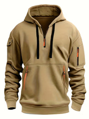 Men's Casual Sports Hoodie, Athletic Pullover Zippered Pockets, Comfort Fit