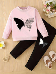 Kids Fashion Outfit Set Sweatshirt + Trousers Long Sleeve Cute Animal Pattern Top Round Neck Casual Slim-fit Clothes For Autumn