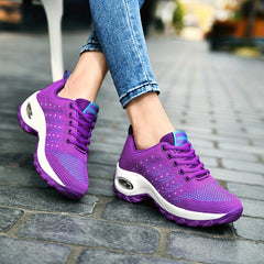 Trendy Womens Chunky Knit Sneakers - Ultra-Breathable & Pillow-Soft Comfort - Stylish Lace-Up Outdoor Shoes for Everyday Adventures