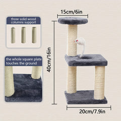 Deluxe Cat Tree With Sisal Scratching Post, Solid Pattern, Interactive Toys For Indoor Cats, Easy-To-Install Play Tower, Triple Jump Platform, Includes Mouse Pendant - Perfect For All Cat Breeds - Kerala Elegance