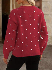 Polka Dot Knit Sweater - Relaxed Fit Casual Long Sleeve Crew Neck Sweater for Women, Perfect for Everyday Wear, Womens Clothing