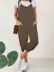 Plus Size Solid Color Overall Jumpsuit, Casual Pockets Overall Jumpsuit For Spring & Summer, Women's Plus Size Clothing