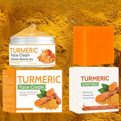 2pcs Turmeric Series, Turmeric Face Cream + Turmeric Soap Set Turmeric Handmade Soap For Face And Body Cleansing, Turmeric Rejuvenating Cream Set Box