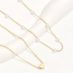 2pcs/Set Exquisite Faux Pearl Chain Necklace Women's Retro Design Stacking Love Faux Pearl Thin Chain Necklace Clavicle Chain