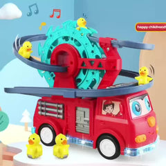 Children's Electric Universal Track Fire Truck, Duck Slide Track Ferris Wheel Fire Truck With Lights And Music