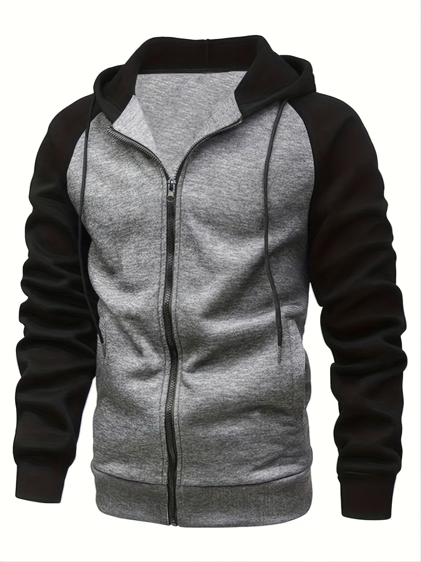 Men's Casual Hooded Jacket - Full Zip, Solid Color, Long Sleeve Polyester Coat for Autumn & Winter Warmth