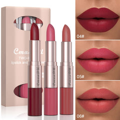 Long-Lasting 3-Color Lipstick & Lip Gloss Set - Double Headed Design for Natural, Lustrous Texture - Perfect Valentine's Day Gift for Women Valentine's Day Gifts