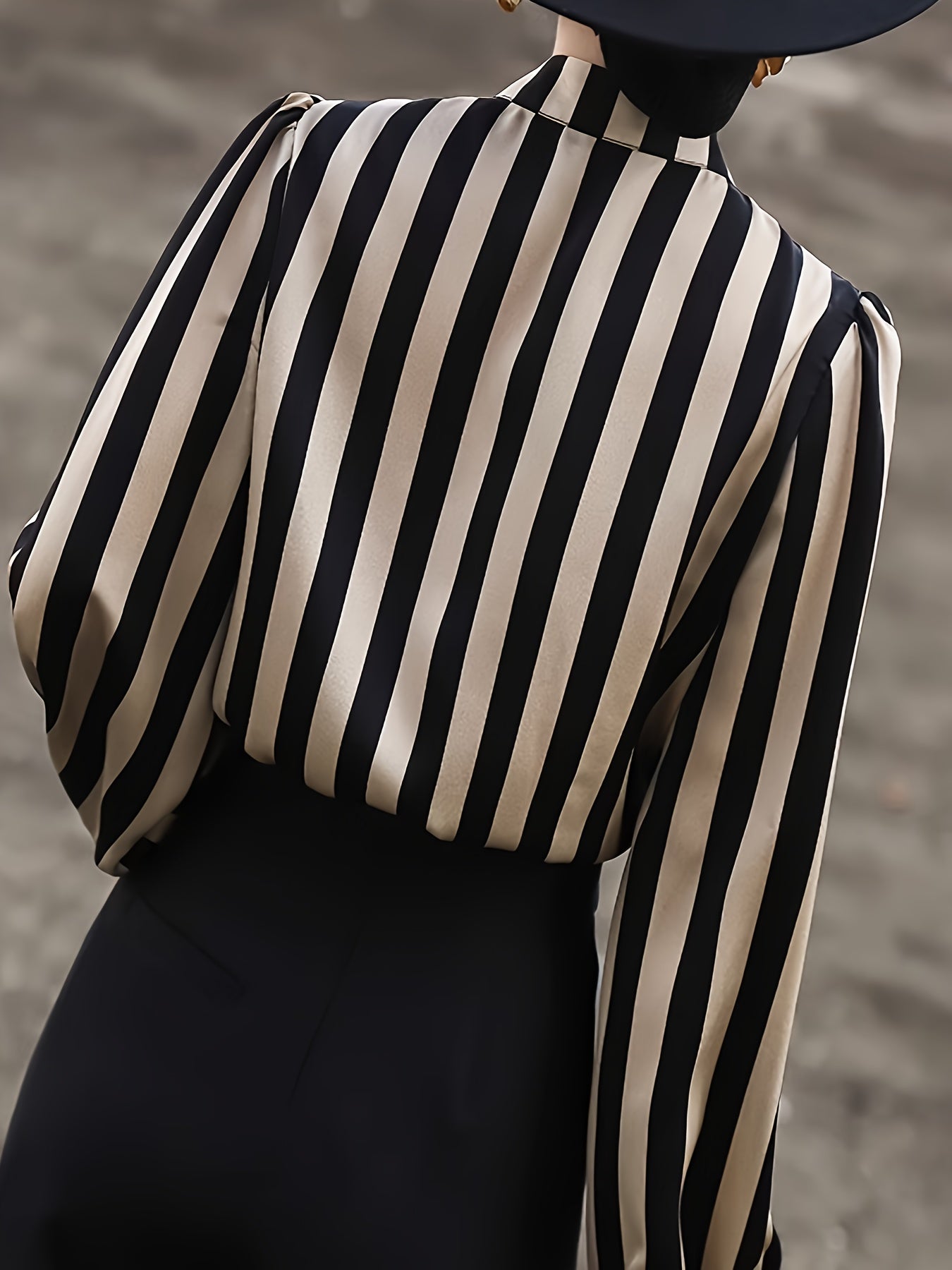 Striped Print Button Decor Blouse, Elegant Long Sleeve Blouse For Spring & Fall, Women's Clothing