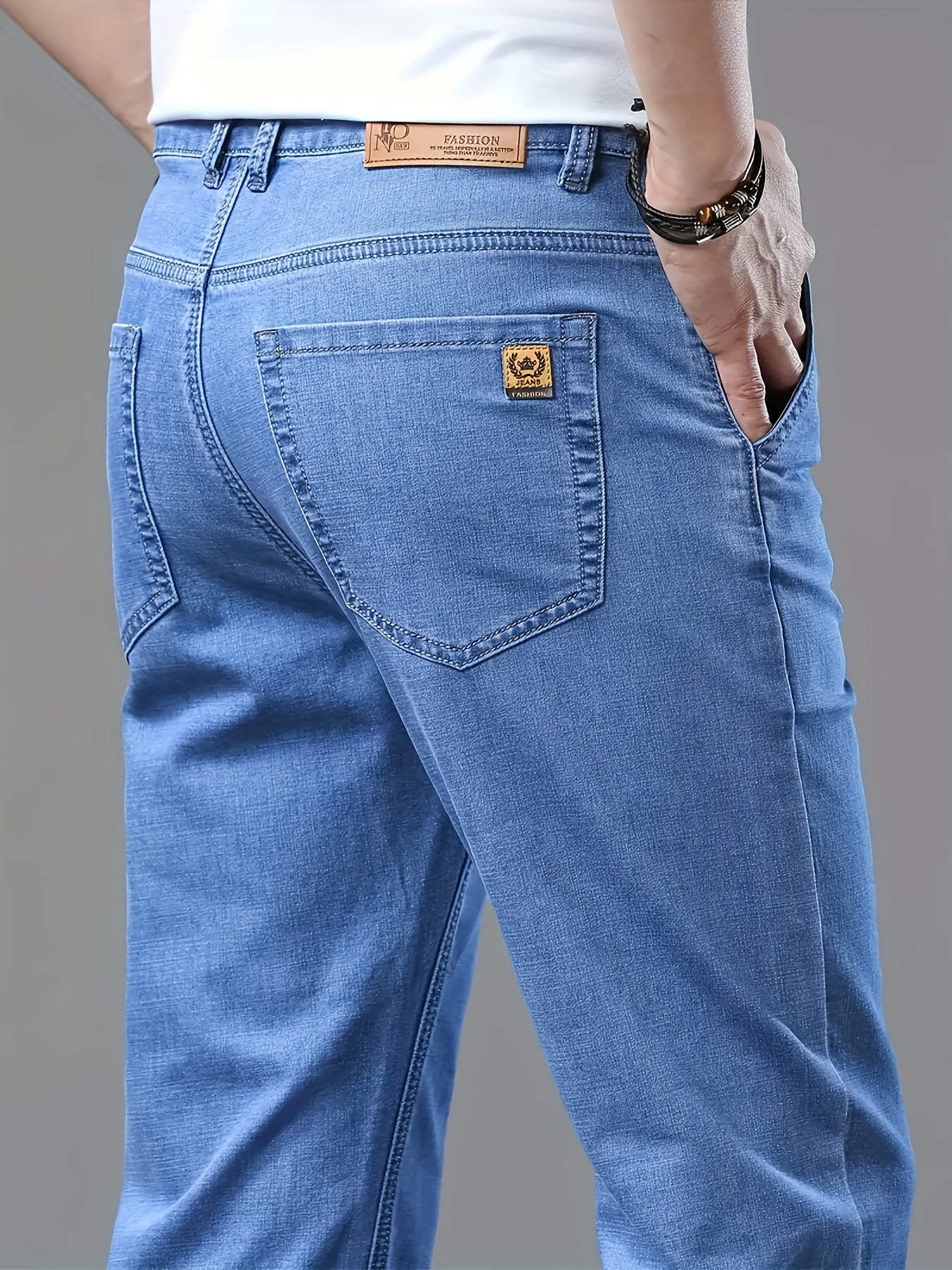 Men's Regular Fit Straight Leg Denim Pants, Men's Classic Design Jeans, Versatile For Business And Casual Wear