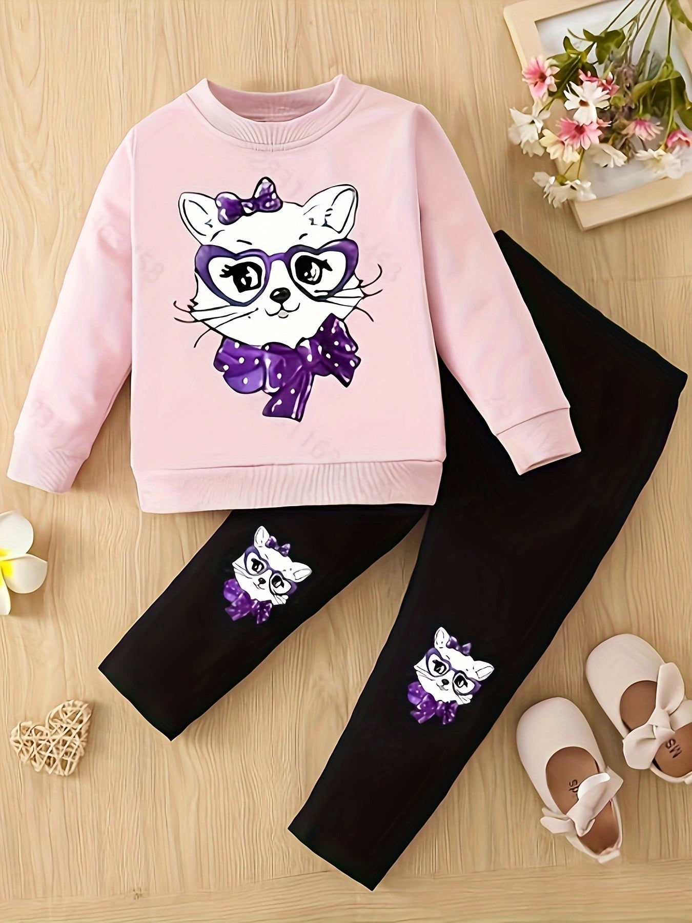 Kids Fashion Outfit Set Sweatshirt + Trousers Long Sleeve Cute Animal Pattern Top Round Neck Casual Slim-fit Clothes For Autumn