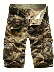 Men's Loose Camouflage Graphic Print Shorts With Multi Pockets, Casual Cotton Shorts For Summer