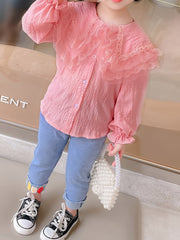 Girls Charming Lace Blouse with Sweet Collar - Long Sleeve Spring & Summer Tops - Adorable Casual Wear for Stylish Girls