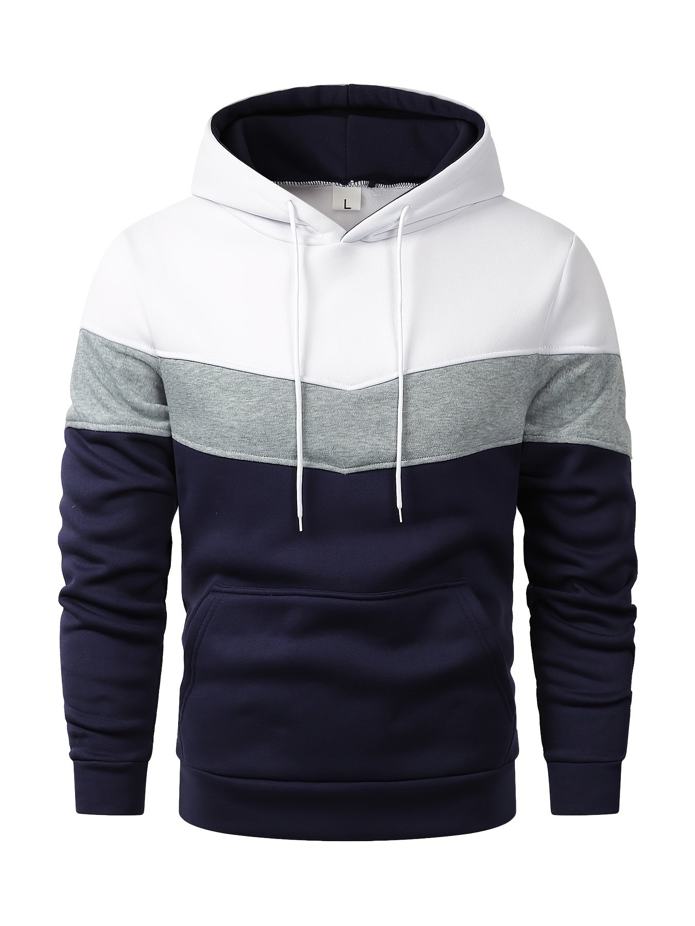 Men's Color Block Pattern Hooded Long Sleeve Sweatshirt, Chic And Trendy Hoodie With Fleece For Spring And Autumn Daily And Sports Wear