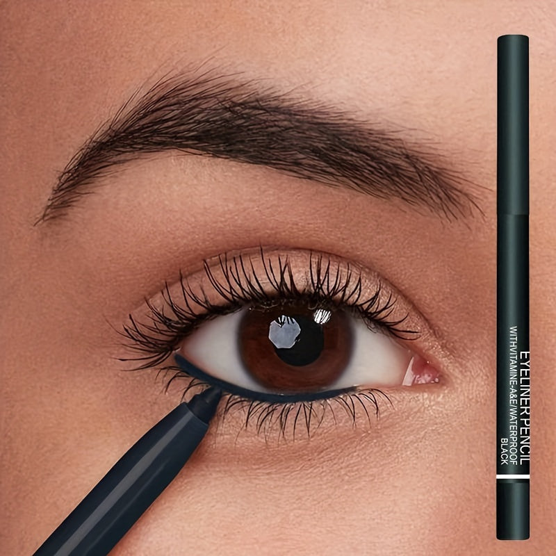 1PC Smooth Glide Black Eyeliner Pencil, Easy to Apply, Waterproof, Beginner-Friendly Formula with Vitamin E – Long-Lasting Intense Color Eyeliner