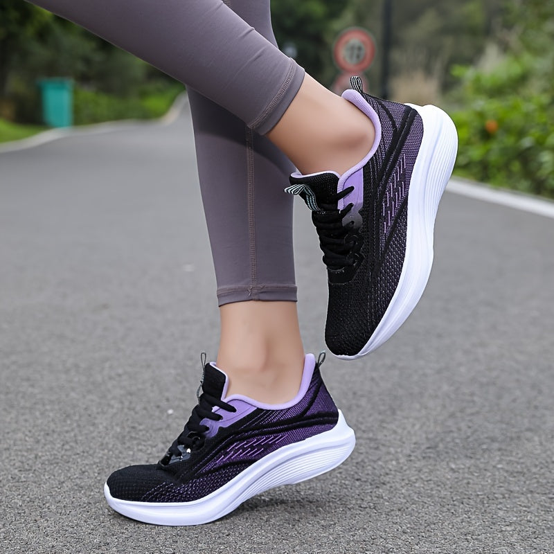 Women's Breathable Knit Sneakers, Casual Lace Up Outdoor Shoes, Comfortable Low Top Sport Shoes