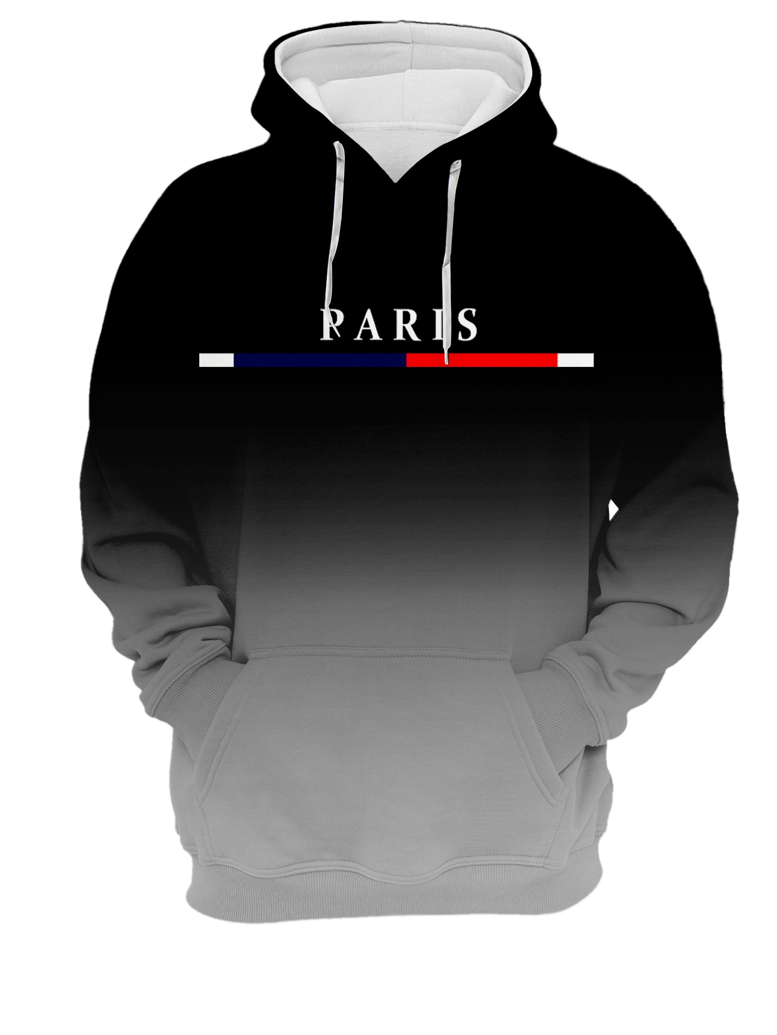 Men's Gradient Color Paris Graphic Print Hoodie With Kangaroo Pocket, Casual Long Sleeve Hooded Sweatshirt For Outdoor