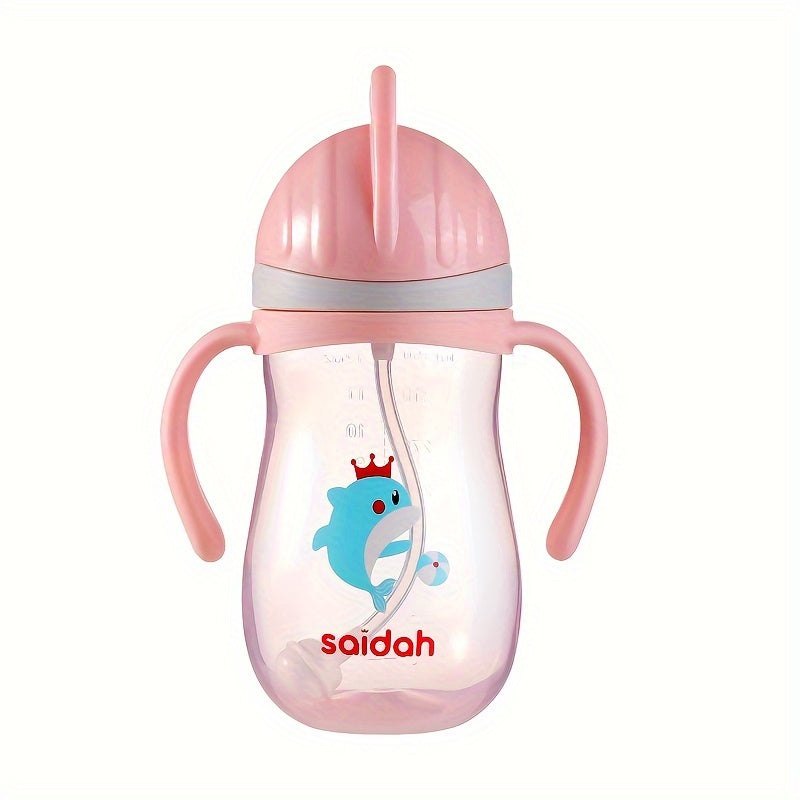 350ML Cartoon Style Outdoor Drinking Straw Bottle, Feeding Sippy Cup Training Portable Handle Water Training Bottle