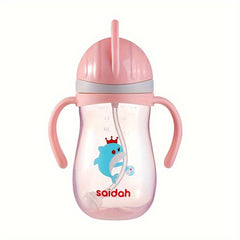 350ML Cartoon Style Outdoor Drinking Straw Bottle, Feeding Sippy Cup Training Portable Handle Water Training Bottle