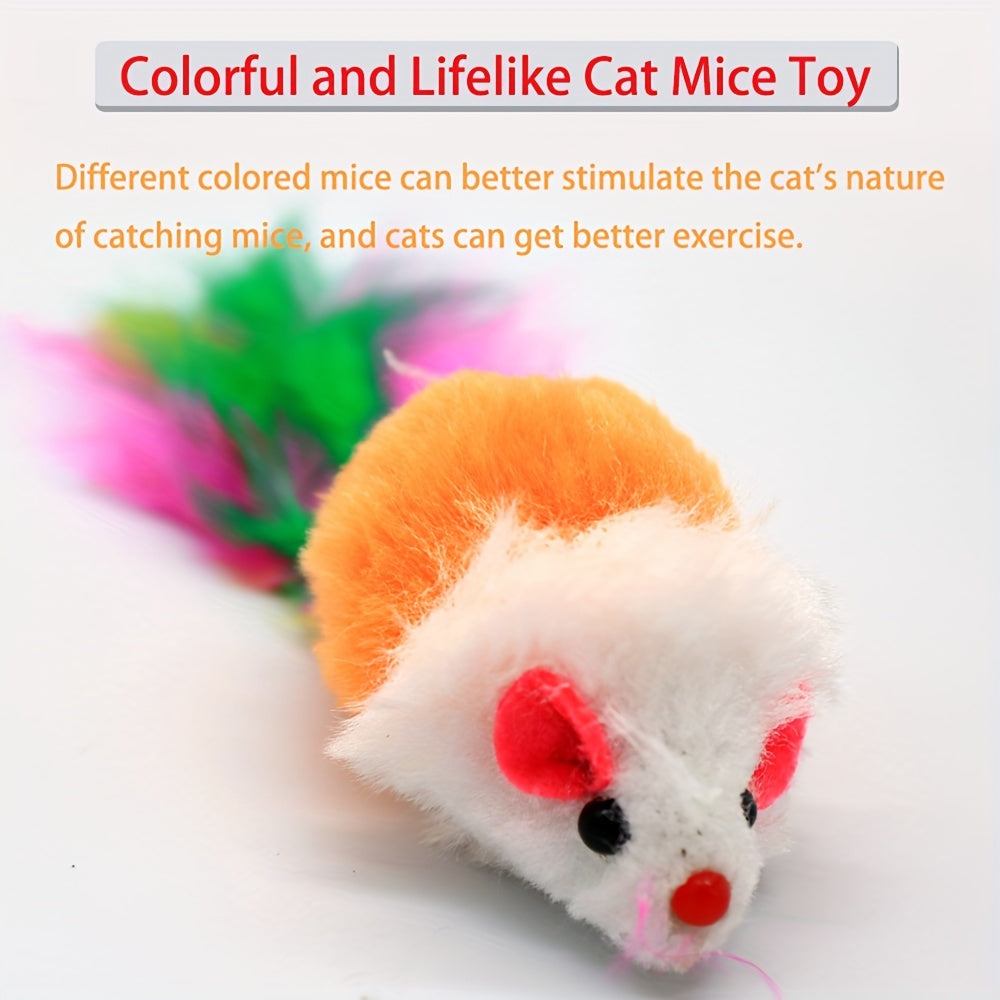 10pcs Interactive Cat Toy With Feather, Plush Mouse Shape For Kitten Play And Dental Health - Kerala Elegance