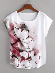 Plus Size Floral Print T-Shirt, Casual Crew Neck Short Sleeve T-Shirt, Women's Plus Size Clothing