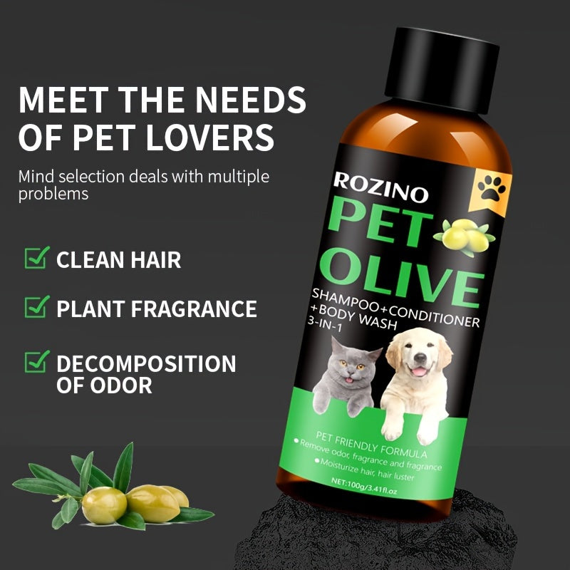 Natural Olive Essence Pet 3-in-1 Shampoo, Hair Care And Bath Gel, Mild And Clean, Soothe The Skin, Make The Fur Shiny, Safe And Healthy, Common For Cats And Dogs