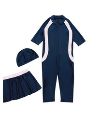 3-Piece Girls Swimwear Set - Fashionable Modest Design, Complete with Swim Hat, Splicing Swimwear, and Swim Skirt for Summer Swimming Competitions, Beach Trips, and Surfing Adventures - Perfect Gift for Young Girls