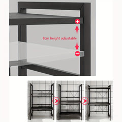 3 Tiers Expandable Microwave Oven Rack with 6 Hooks, Microwave Shelf Stand for Kitchen, Carbon Steel Kitchen Shelf Countertop Storage Organiser for Pots Pans Rice Cooker Black