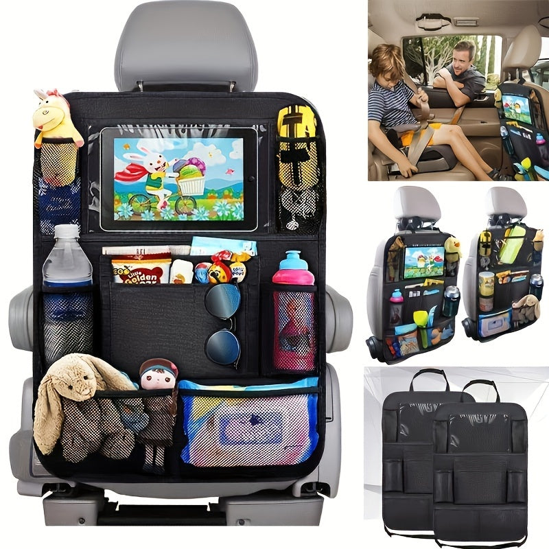 Seat Back Storage Bag Featuring Cup Holder & Foot Mat - Durable Polyester, Ideal For Travel & Essentials