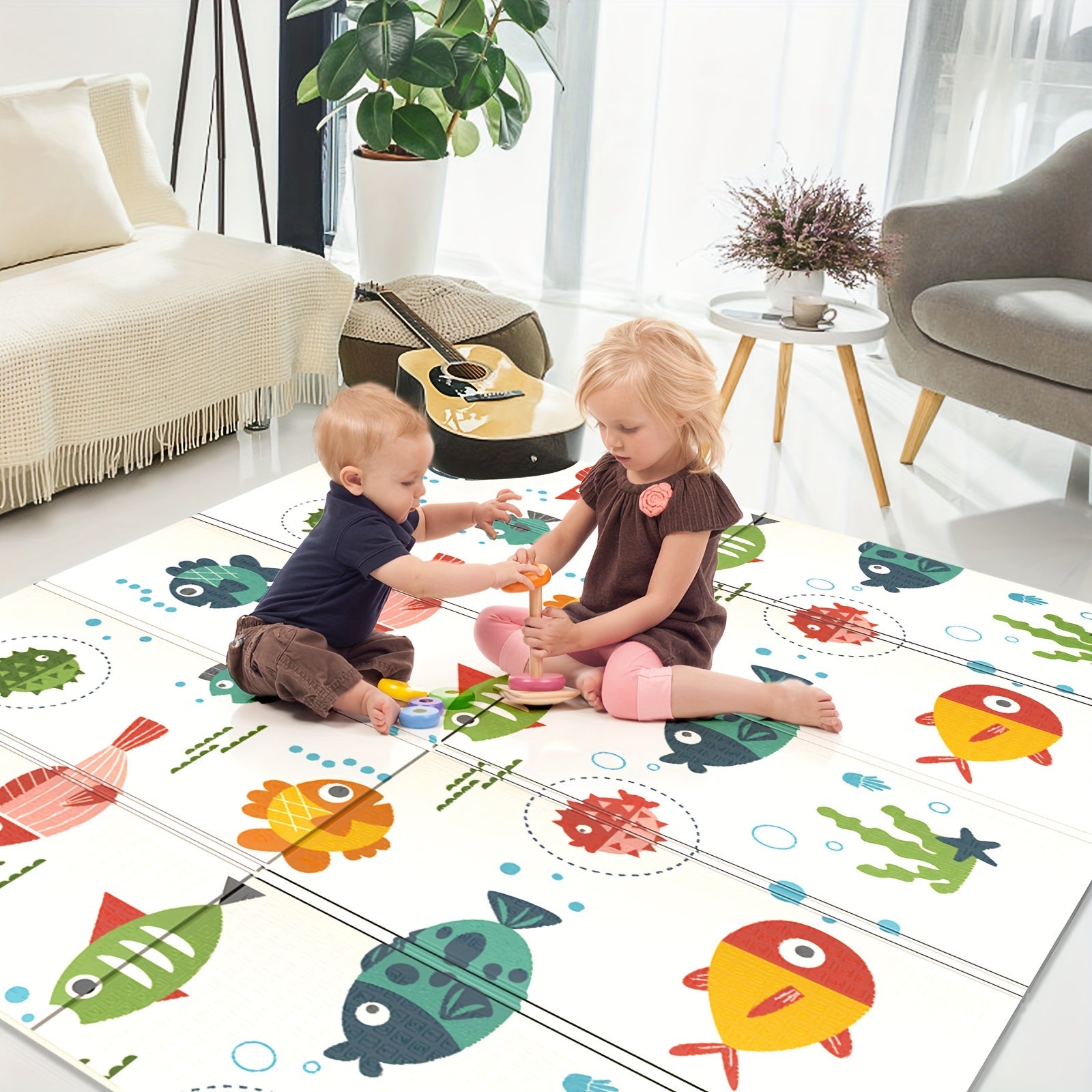 OSLINE Baby Play Mats for Floor, Newborn Foldable Foam Playmat, Baby Crawling Mat, Large Baby Soft Play Mats for Floor From Birth, Waterproof Double-Sided Play Mat for Toddlers(197×177×1.5cm)