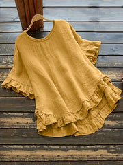 Sold Ruffle Trim Simple Blouse, Casual Button Back Blouse For Spring & Summer, Women's Clothing