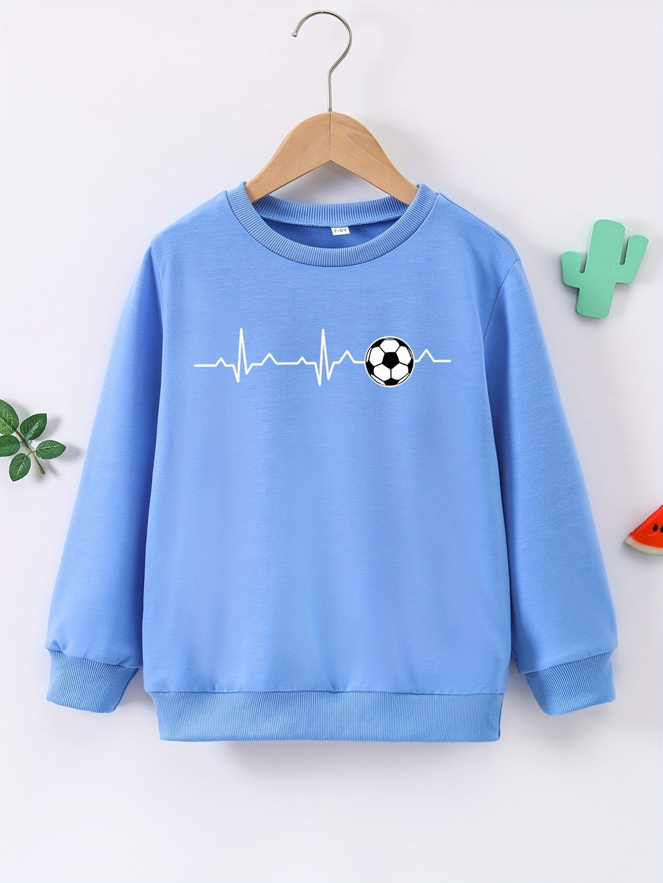 Curvy Line & Soccer Ball Graphic Print, Boys Stylish & Trendy Long Sleeve Sweatshirt For Fall & Winter, Boys Streetwear Clothing