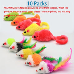 10pcs Interactive Cat Toy With Feather, Plush Mouse Shape For Kitten Play And Dental Health - Kerala Elegance