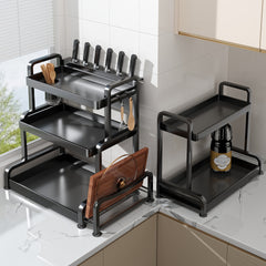 Stainless Steel Kitchen Organizer - Countertop Storage Rack For Seasonings, Utensils, Chopsticks & Knives