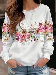 Chic Floral Print Womens Loose Sweatshirt - Comfortable Crew Neck Long Sleeve Top for Casual Everyday Style