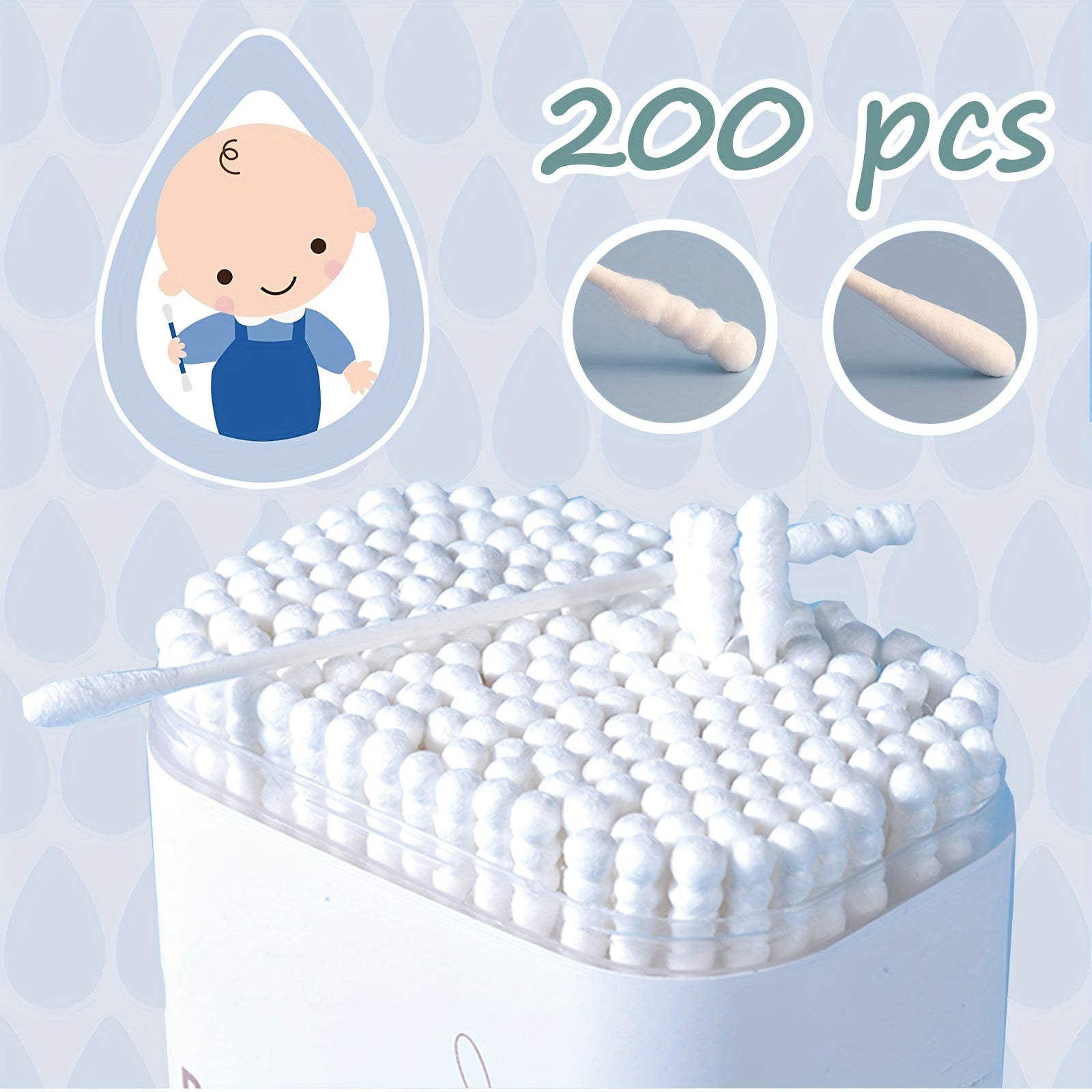 200pcs Baby Cotton Swabs For Newborn, Babies, Kids, 100%, Safe For Baby