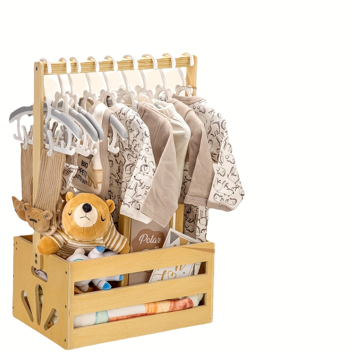 Newborn Baby Storage Crate with Hanging Rod: Perfect for Organizing Clothes, Diapers, and Toys - Suitable for 0-3 Year Olds