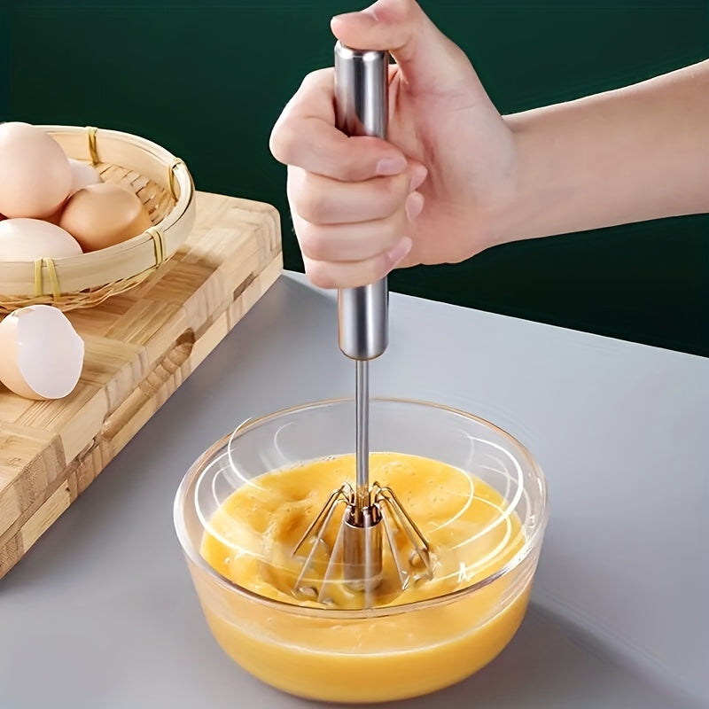 1pc, Semi Automatic Egg Whisk, Stainless Steel Hand Push Whisk, Egg Beater, Egg Blender, Stainless Steel Egg Whisk For Blending, Whisking, Beating, Stirring, Kitchen Gadgets, Kitchen Accessories, Home Kitchen Items