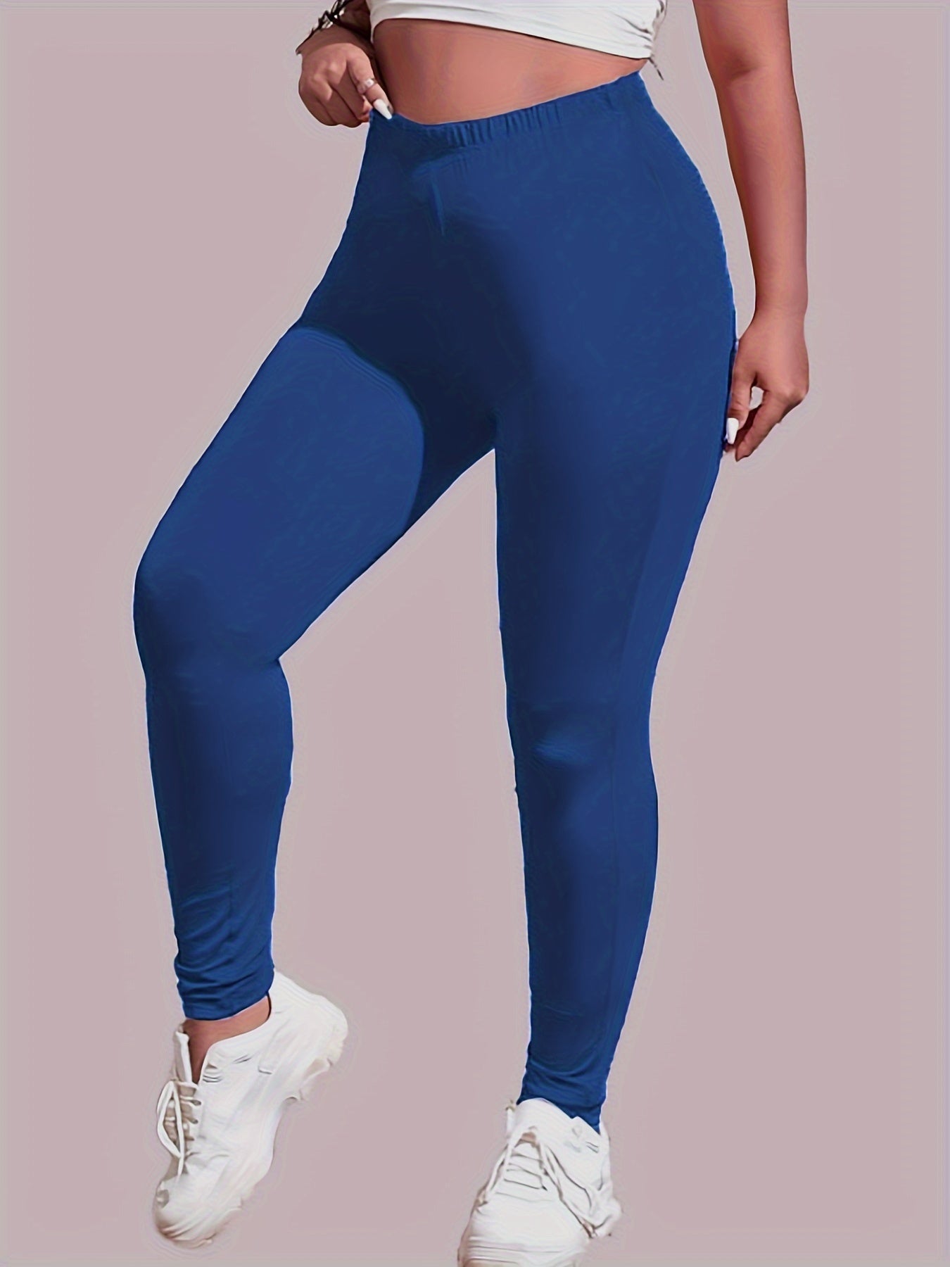 Plus Size Solid Skinny Leggings, Casual Every Day Stretchy Leggings, Women's Plus Size Clothing