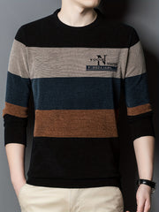 Ultra-Comfortable Mens Color Block Sweater - Soft Knit, High Stretch Pullover - Versatile Casual Style for Fall Winter