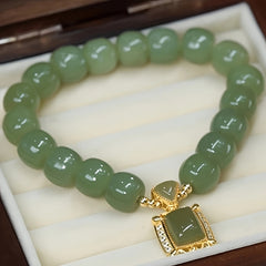 1pc Green Faux Jade Beaded Bracelet Elegant Hand Jewelry Decoration Chinese Style