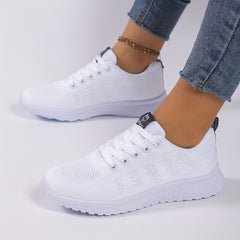 Womens Chic Striped Knit Sneakers - Lightweight & Breathable, Low Top Design - Comfortable Casual Shoes for Everyday Fashion - Perfect Footwear for Stylish Women