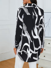 Abstract Print Button Front Shirt, Stylish Long Sleeve Shirt For Spring & Fall, Women's Clothing